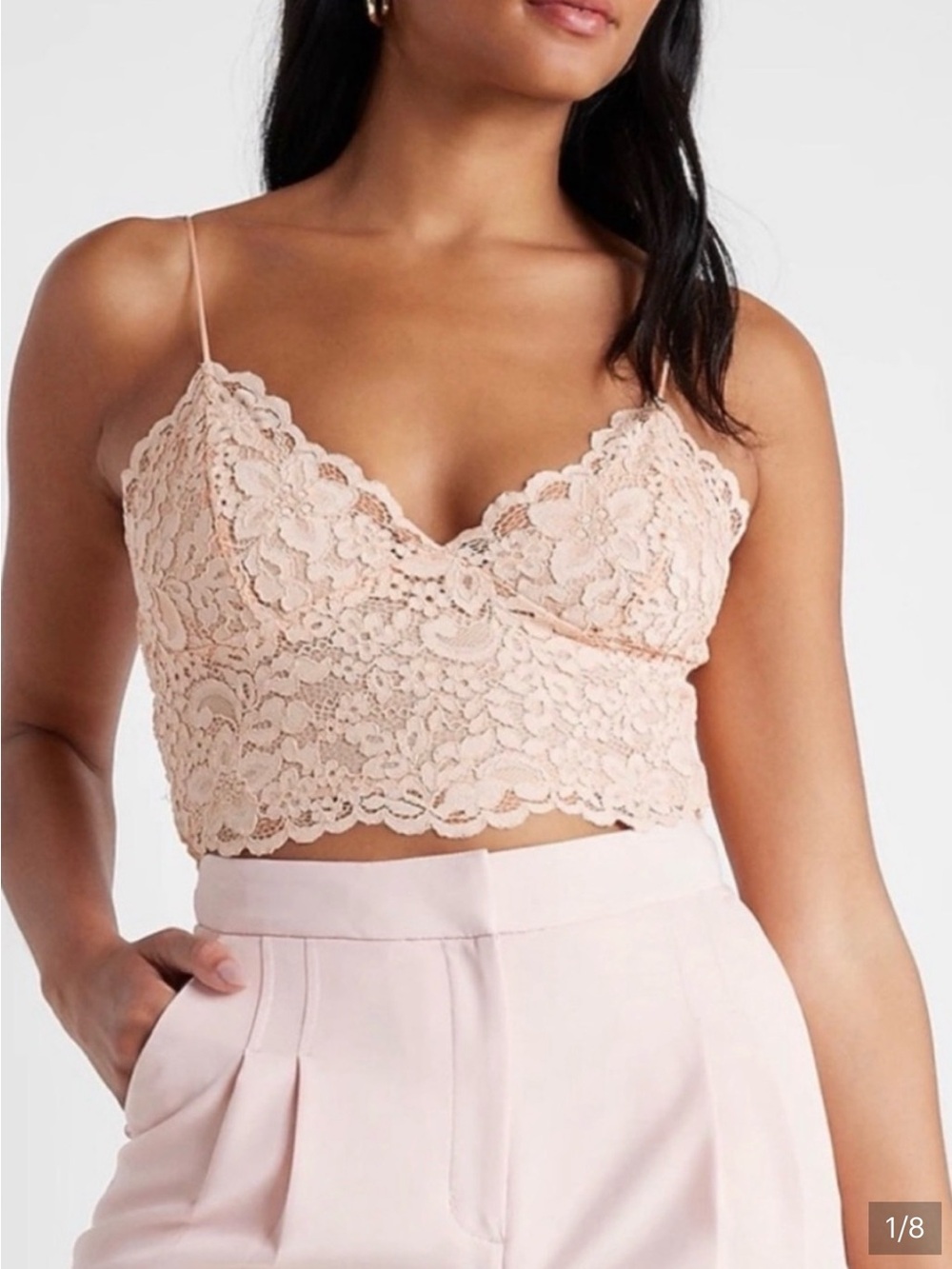 Express Lace Bralette Crop Tank Top in Blush